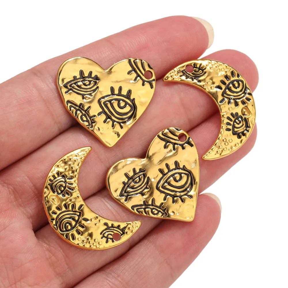 

3pcs Stainless Steel Eye Heart Moon Charms For Jewelry Makings DIY Evil Eye Gold Charms Connector Necklace Pendants Supplies