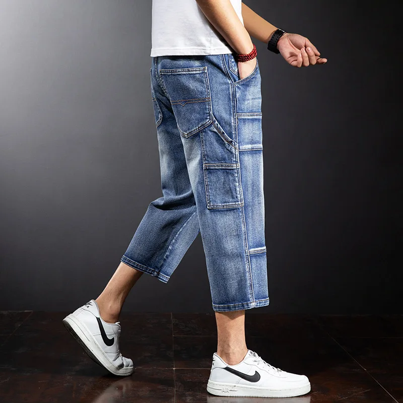 2026 Summer New Thin Loose Butt Multi Pocket Workwear Five Quarter Denim Shorts Seven Quarter Casual Multi Pocket Denim Shorts