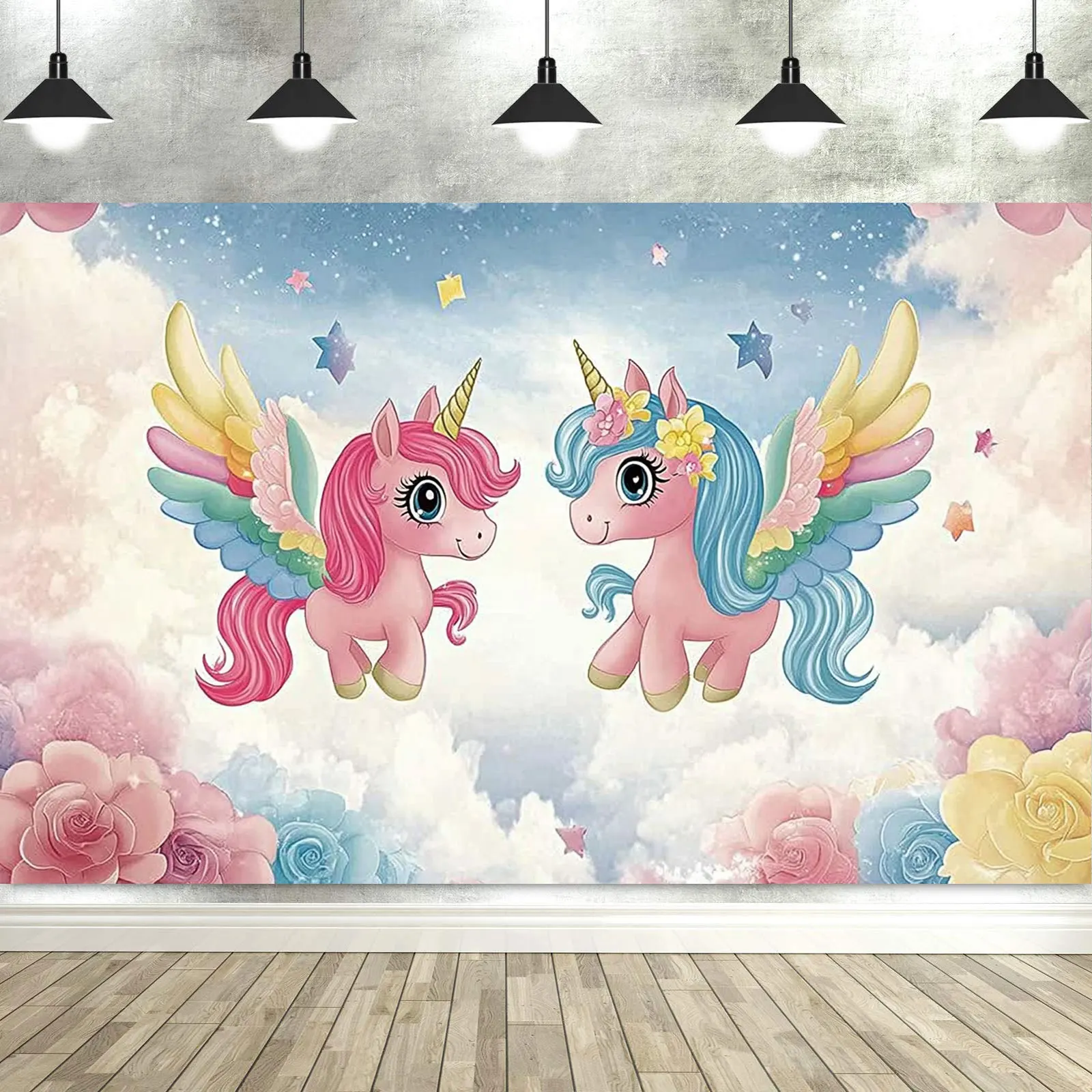 Dewprint Unicorn Birthday Decorations Backdrop for Girls Rainbow Glitter Stars Dots Happy Birthday Banner Photo Booth Props