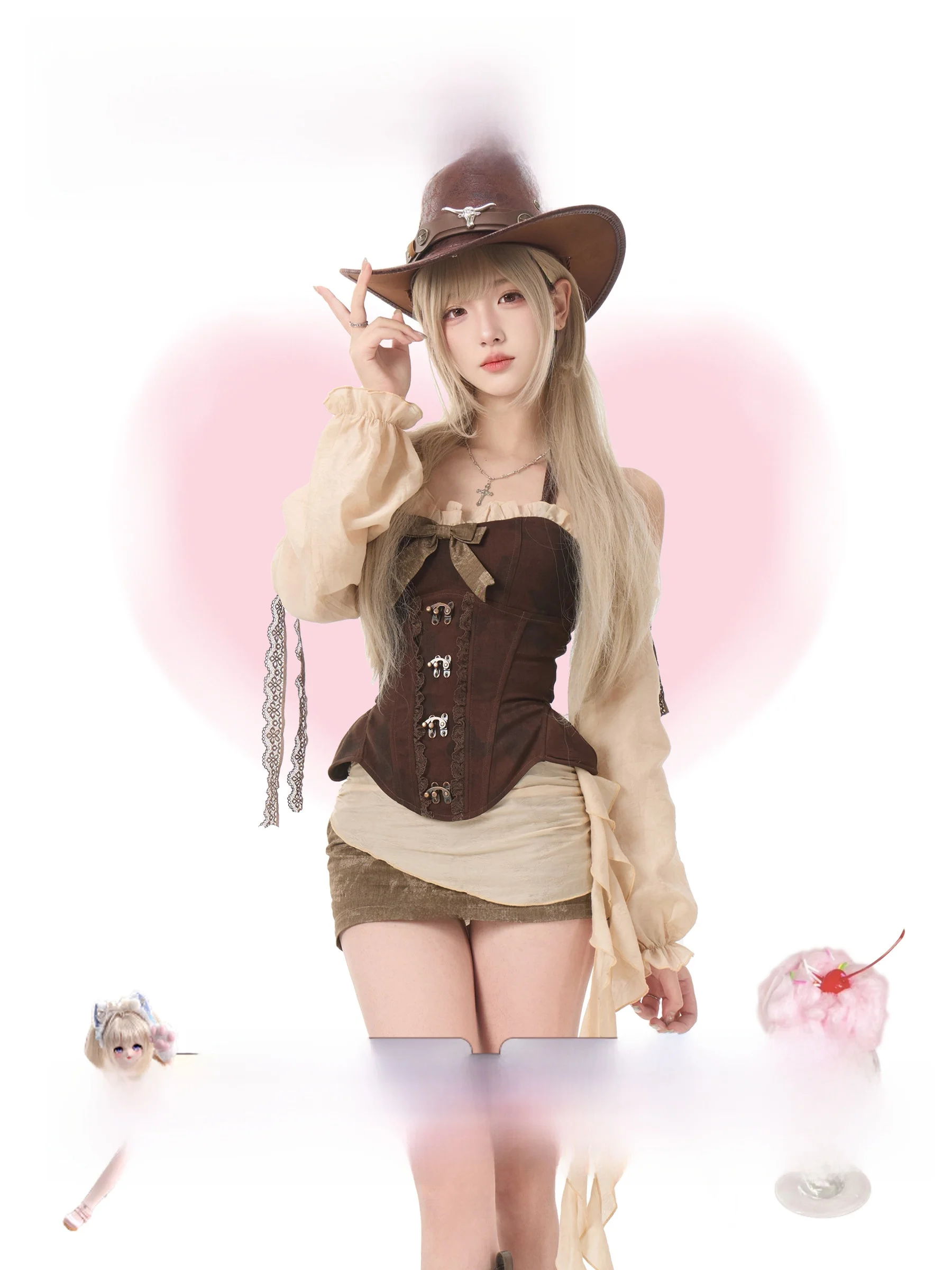

Deep Brown Tie Dye Top And Light Brown Patchwork Skirt Two Piece Set for Young Girls Knot High Waist Slim Fit Fashion