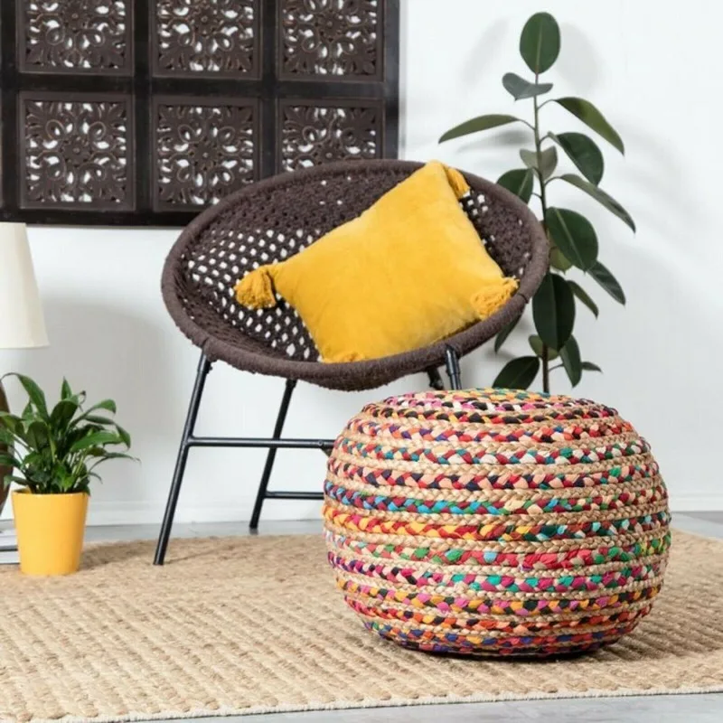 

Pouf Natural Jute Cotton Ottoman Home Décor Braided living Room Foot Stool