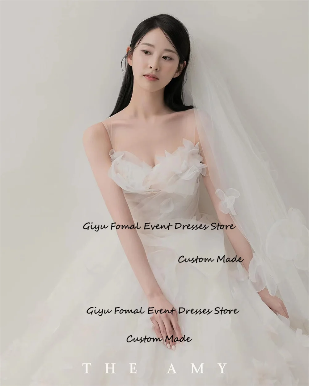 Giyu Fairy 3D Followers Korea Wedding Dress Photo Shoot Sweetheart Collar Floor-Length Vestidos Novias Boda Bridal Gown