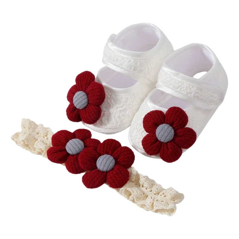 Newborns Girl Headband with Cosy Floor Shoes Set Stretchable for Infants Baby