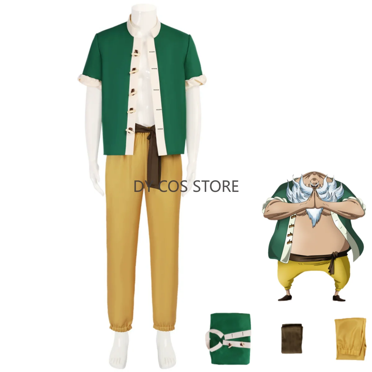Disfraz de Anime Chinjao para hombre, camisa de manga corta verde con tocados del Reino de las flores, uniforme, traje de Carnaval de Halloween