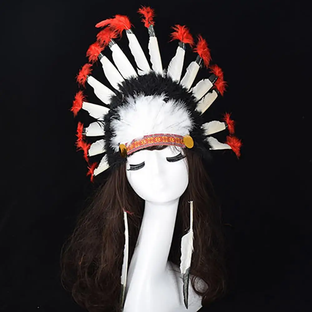 Cosplay Prop Headdress Hat Indian Chief Style Feather Thanksgiving Day Carnival Props