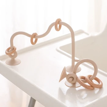 아기 나무 반지 부드러운 실리콘 치발기 장난감, BPA 프리, 데스크탑 흡착식 서라운드 몬테소리 퍼즐 장난감 선물