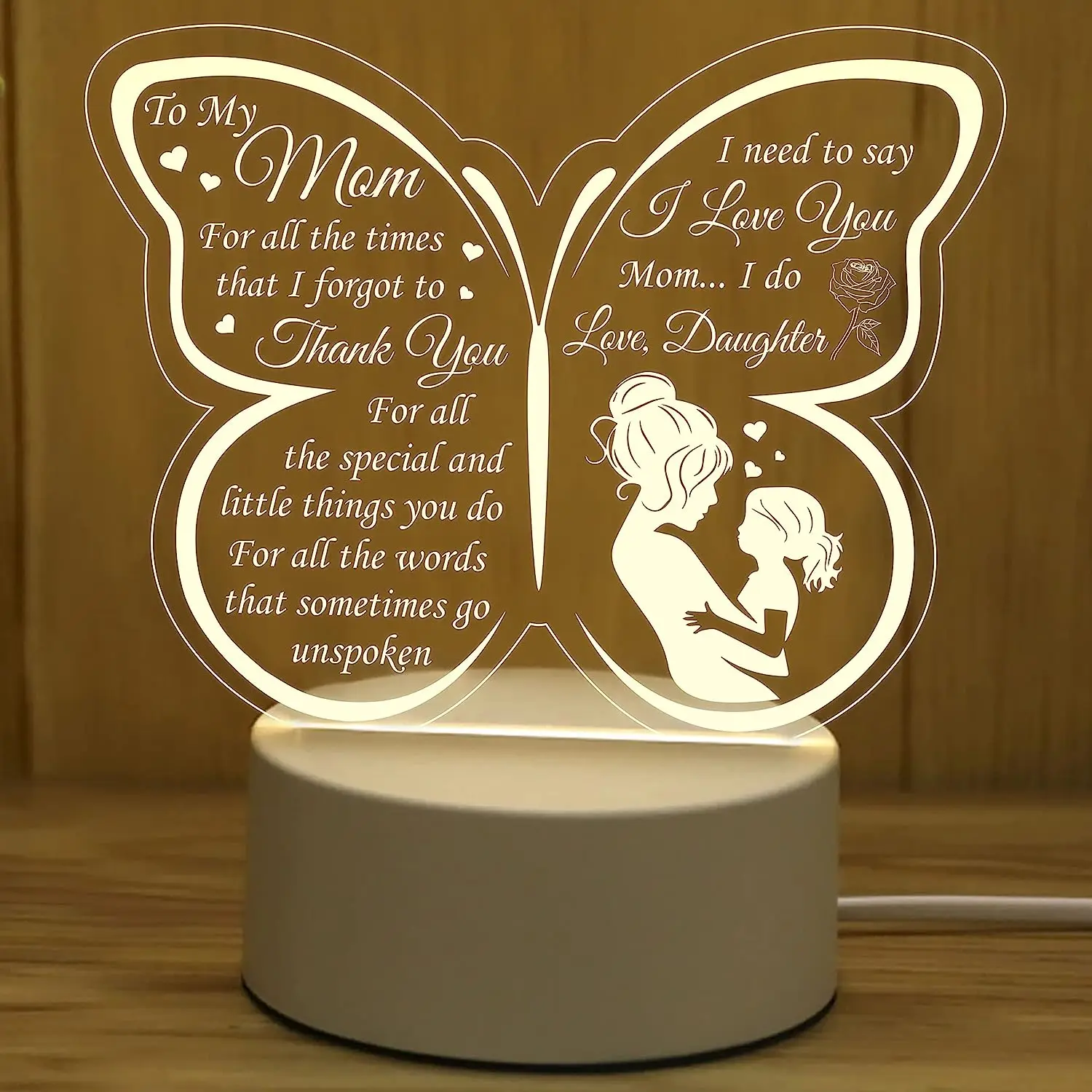 Mother\'s Day Gifts for Mom Night Light, Mon Birthday Gift from daughter, mom Gifts for Acrylic Engraved Night Lights for Mom