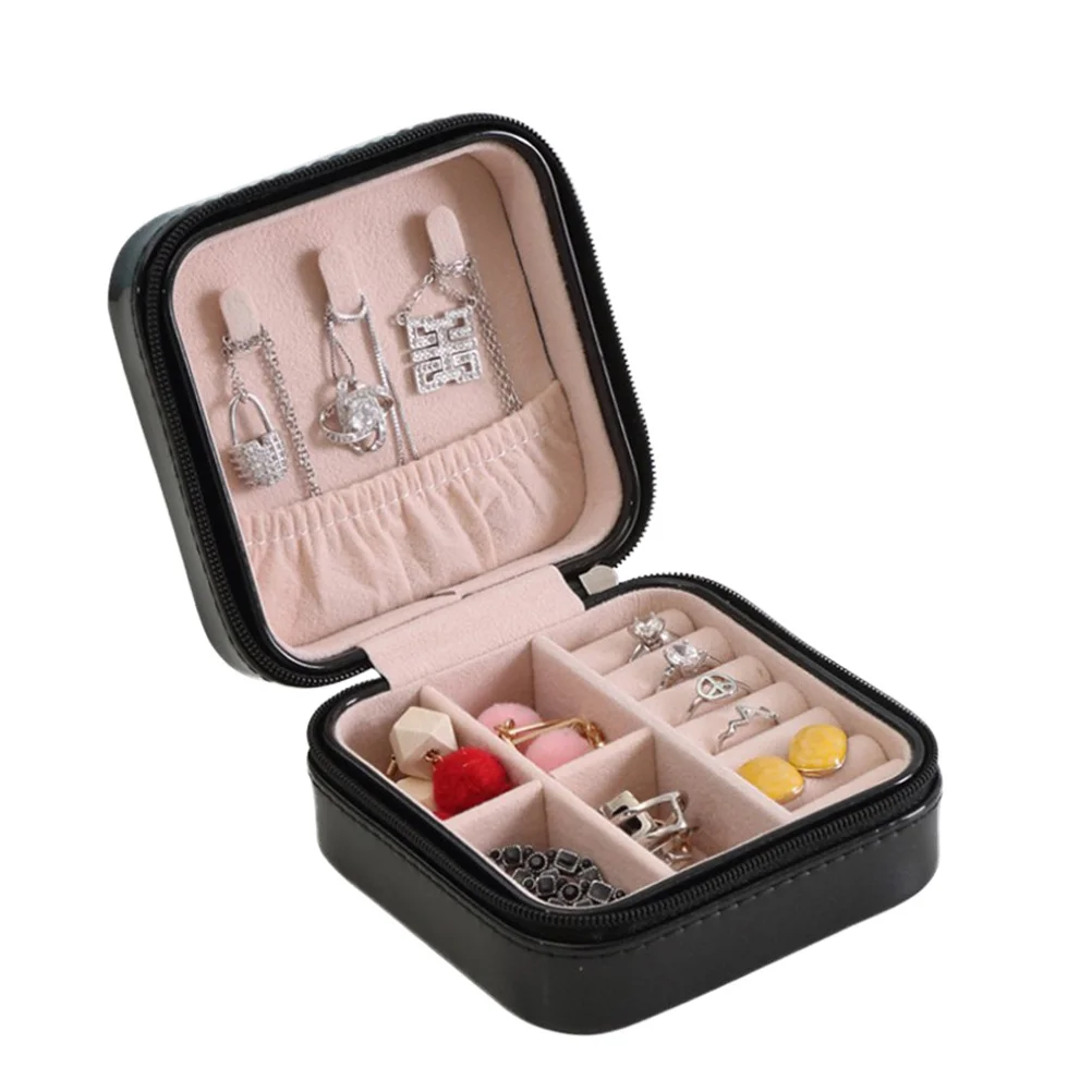 

Jewelry Organizer Box Portable Solid Color Black Storage Case for Rings Earrings Lightweight Zipper Design Jewelry Storage Box