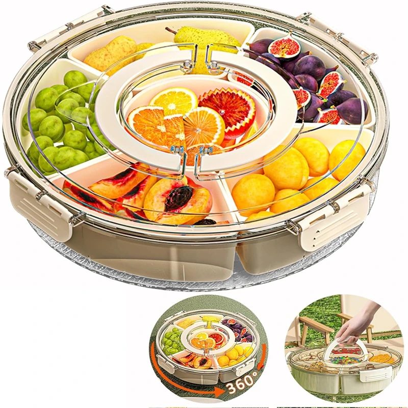 

1 шт., штабелируемый раздельный сервировочный поднос с ручкой крышки, портативный органайзер для закусок для фруктов, конфет, кухни, вечеринки, путешествий, пикника