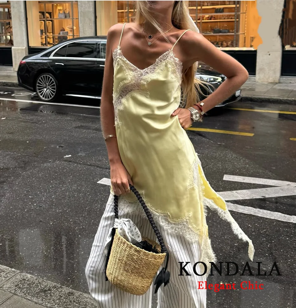 Kondala senhora y2k renda halter vestido de cetim assimétrico mini vestido 2025 primavera outono moda high street namoro quente-sexy senhora vestido