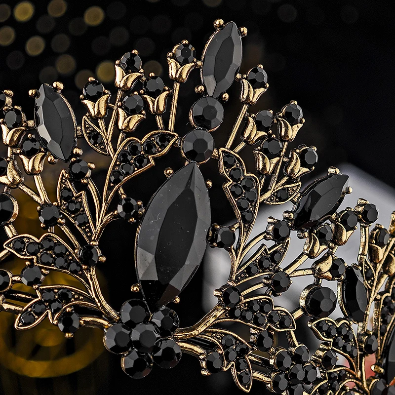 Fashion Baroque Crystal Bridal Crown Black Gothic Style Tiara Jewelry Hair Accessories Bride Mariage Headpiece for Women image 5