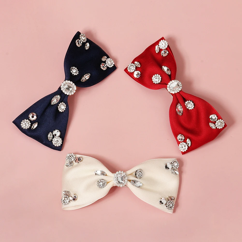 Fashion Bowknot Hair Clip Korean Big Bow Barrettes Rhinestone Headwear Kawaii Hair Accessories for Women Christmas Gift