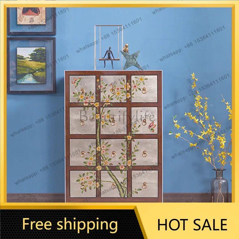 new Chinese American painted solid wood retro chest, living room entrance drawer type large-capacity storage decorative cabinet