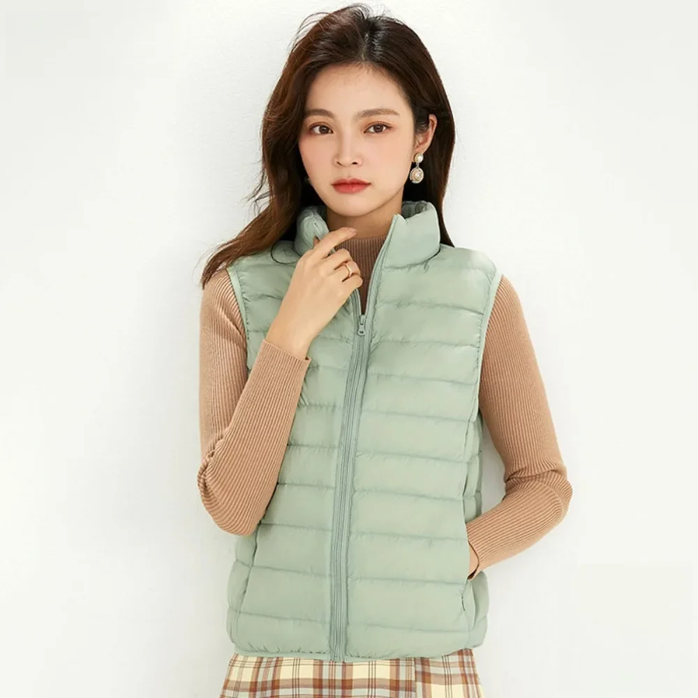 Autumn Winter Women\'s Down Vest Jacket 2023 Ultralight White Duck Down Vest Coat Sleeveless Stand Collar Warm Portable Waistcoat