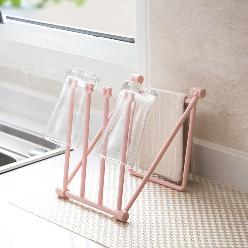 Kitchen Towel Hanging Rack No-Punch Countertop Organizer Storage Rack Foldable Vertical Water Cup Holder