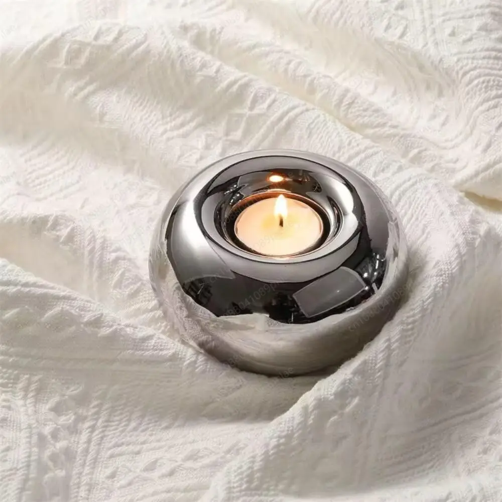 Modern Electroplated Ceramic Candle Holder Silver Inscent Table Pendulum Round Candle Stand Decoration
