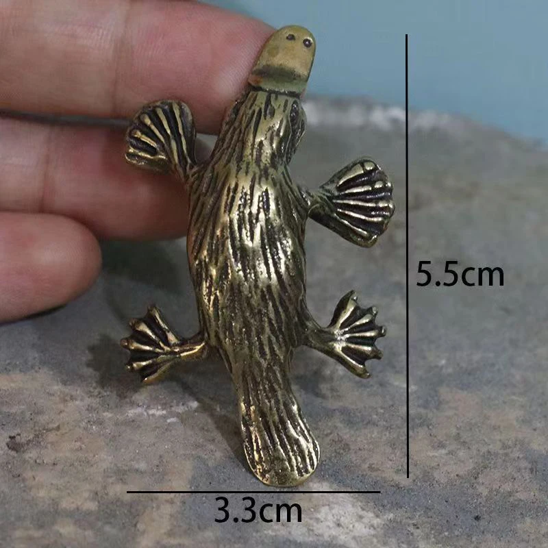 1Pcs Retro Brass Platypus Ornament Solid Copper Duckbill Miniature Figurine Metal Tea Pet Feng Shui Collectible Model Home Deco