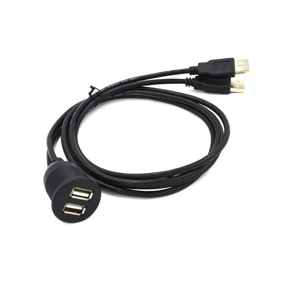 1/2M Car Dashboard Flush Mount USB Panel Extension Cable Adapter Socket Double port USB2.0 Socket