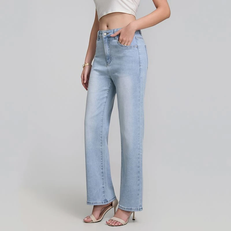 ZHISILAO New Light Blue Straight Cotton Jeans Women Vintage Causal Y2k Stretch Denim Pants Spring Summer 2026
