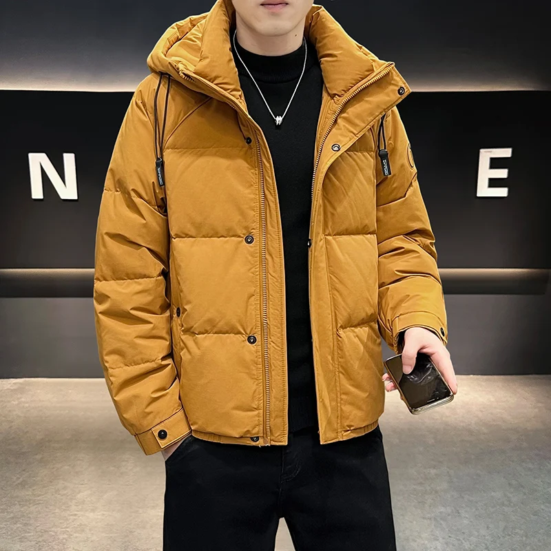 

Solid Color Men's Hooded Duck Down Jackets 2025 Winter Windproof Warm Top Puffer Coats Outwear Thicken Padded Parkas Clothing
