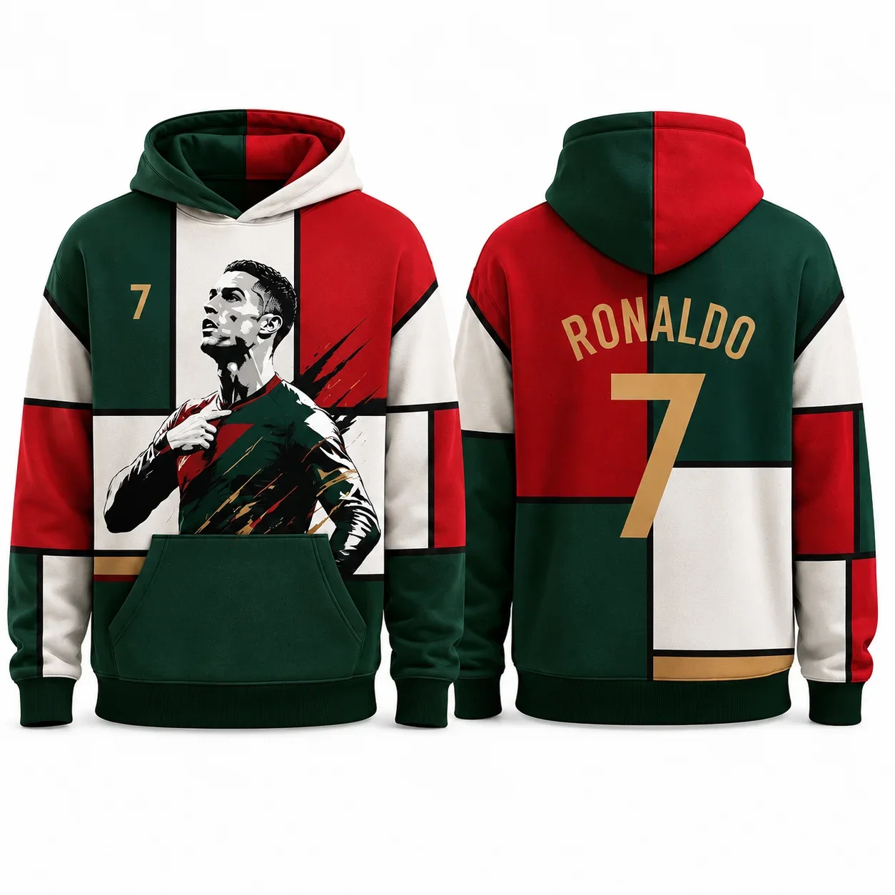 Ronaldo 7 Hoodie Portugal Inspired Graphic Sweatshirt Football Streetwear Oversized Pullover Men Clothing Family Matching  Y2k