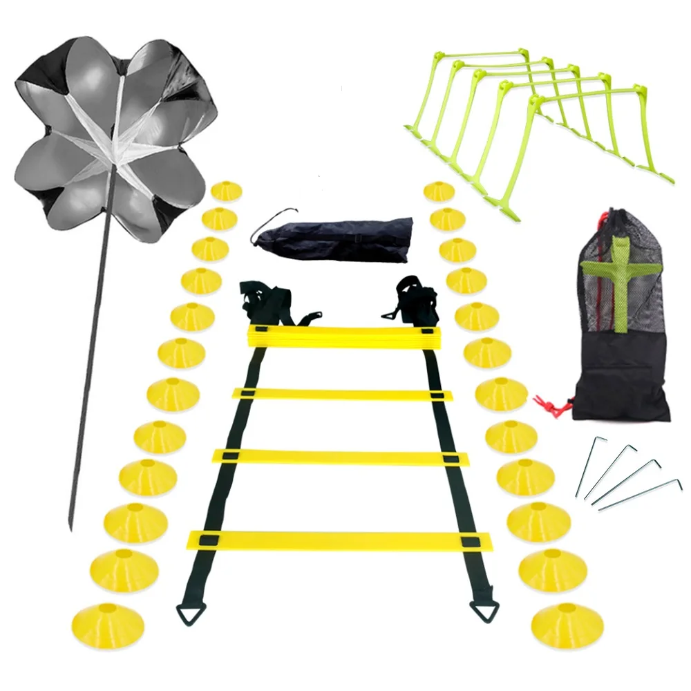 

Speed Agility Training Set Including 1 Resistance Umbrella 1 Agile Ladder 5 Adjustable Hurdles Storage Bag