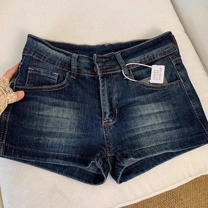 Women's Denim Shorts  Summer Sexy Low-Waisted Skinny Elastic Jean Short Pants Woman Vintage Y2K Streetwear Hot Shorts