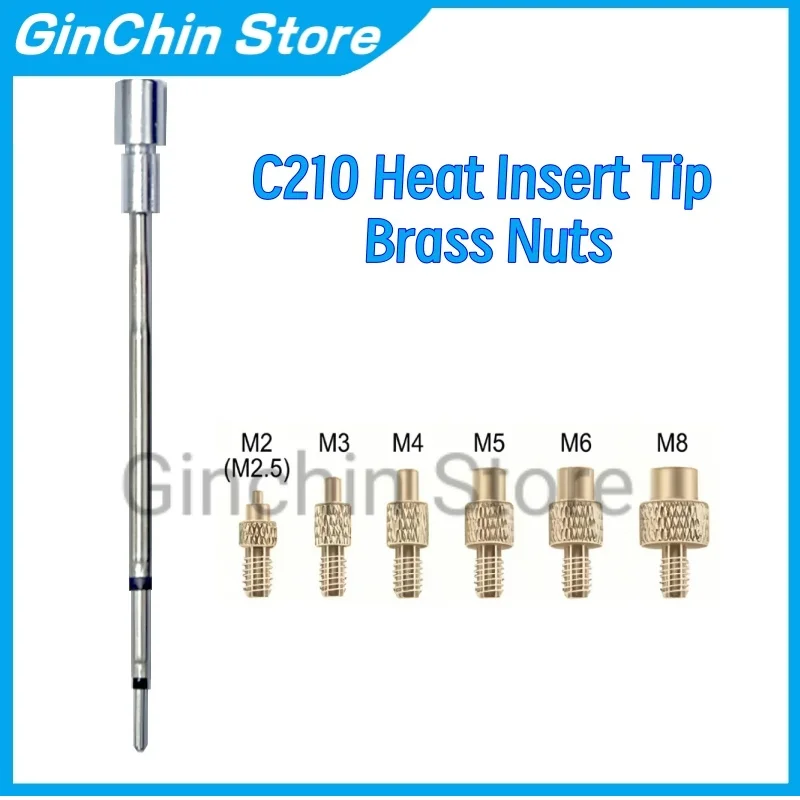 HS-02A/B C210/C245 Heating Soldering Iron Tip, M2-M8 Hot Melt Brass Nut Embedded Replacement Tool For 3D Printer Part