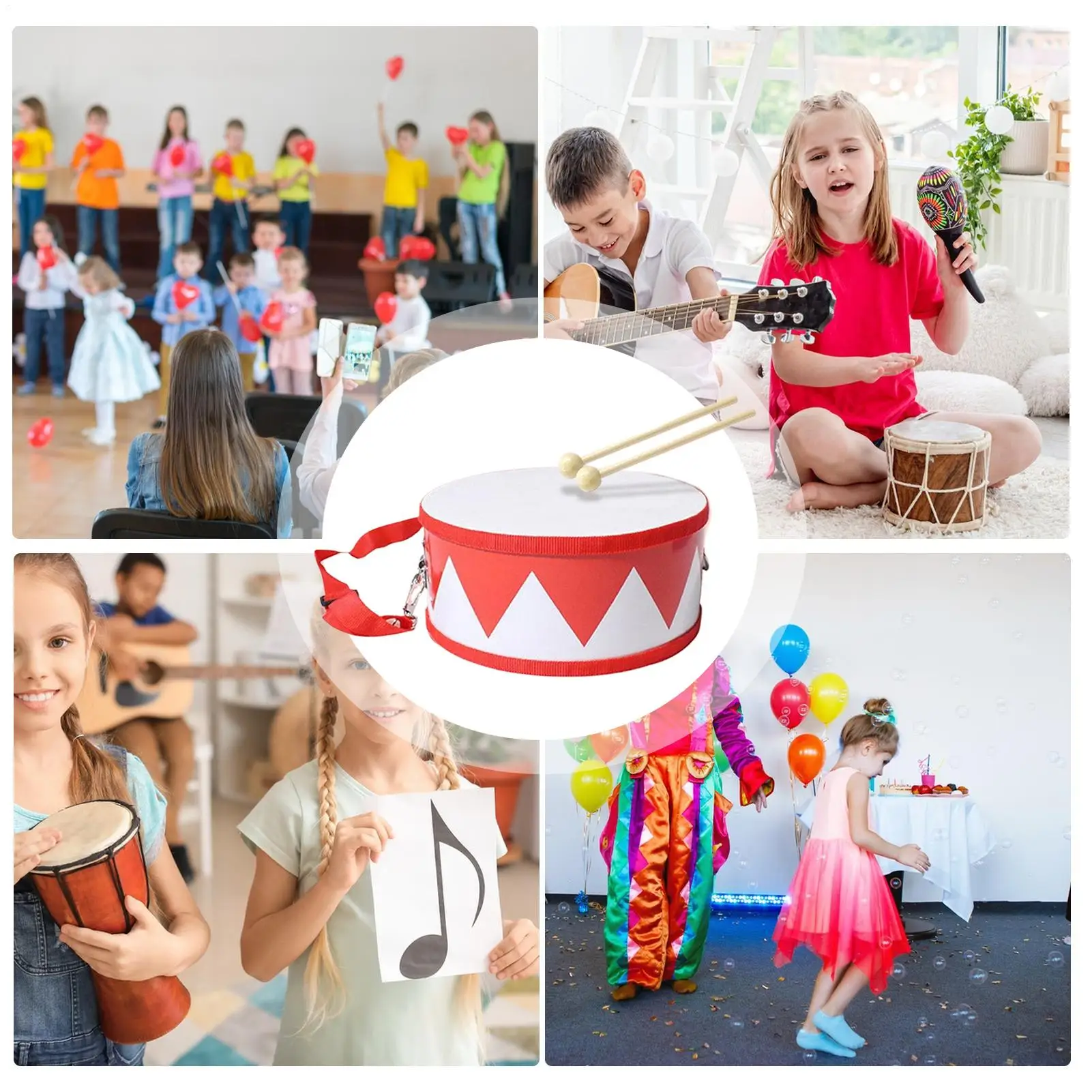 Tambour pour enfants, Instrument de musique éducatif, sangle réglable de 5,9 pouces, ensemble d'instruments de jouets pour garçons et filles de 2 à 5 ans