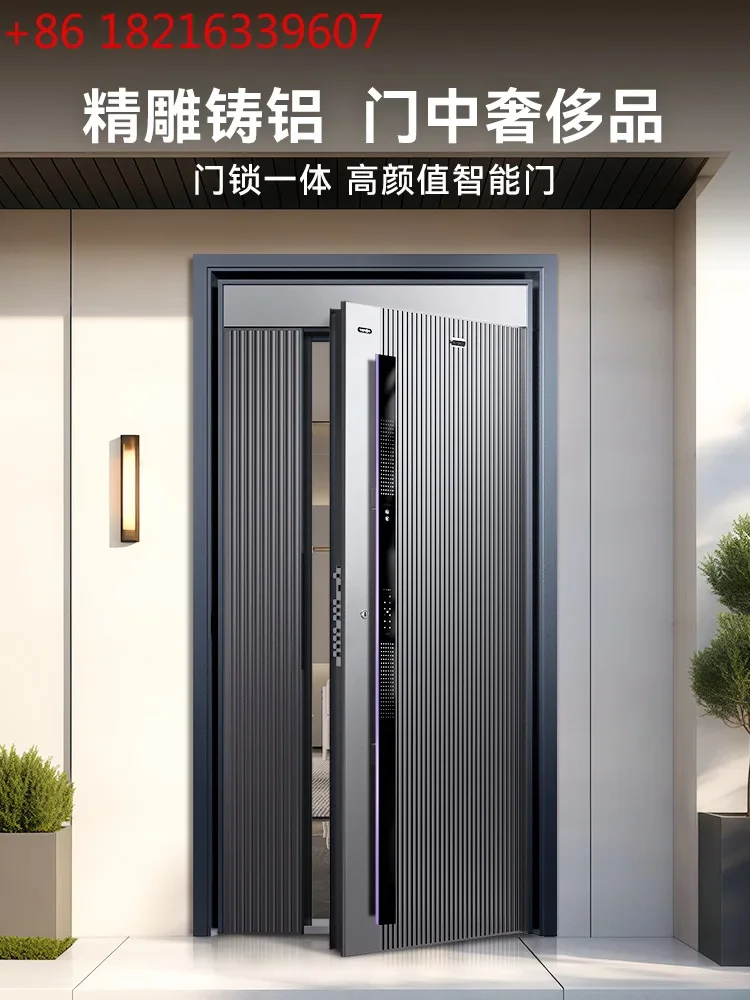 

Резная бронированная дверь из литого алюминия с искусственным интеллектом, трехкамерная противоугонная дверь, умная дверь для дома