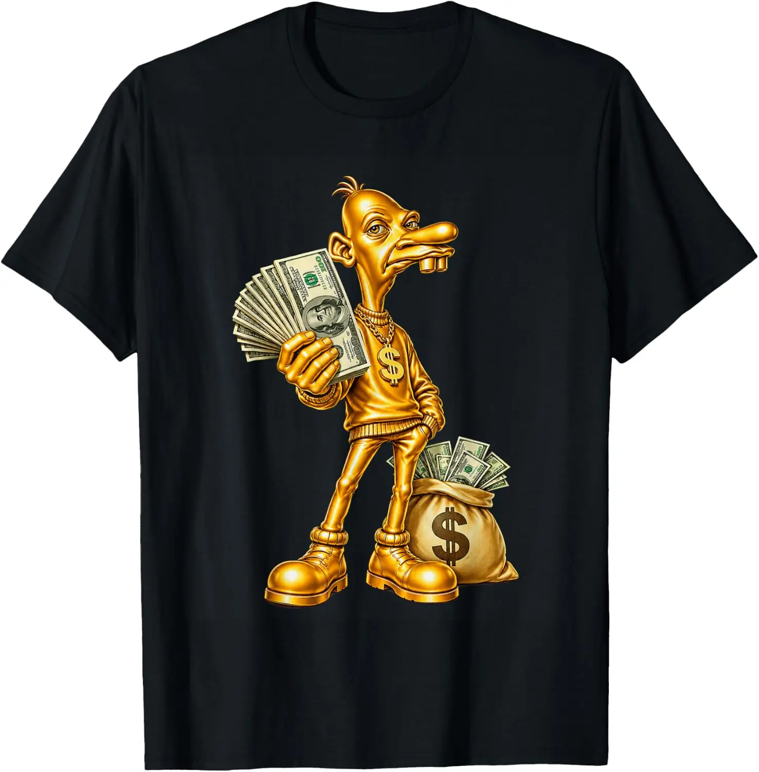 Rich Neegy Gold Money Man Brainrot Meme T-Shirt Breathable, Stylish Pure Cotton Short-Sleeve Top—Suitable For All-Season Styling.