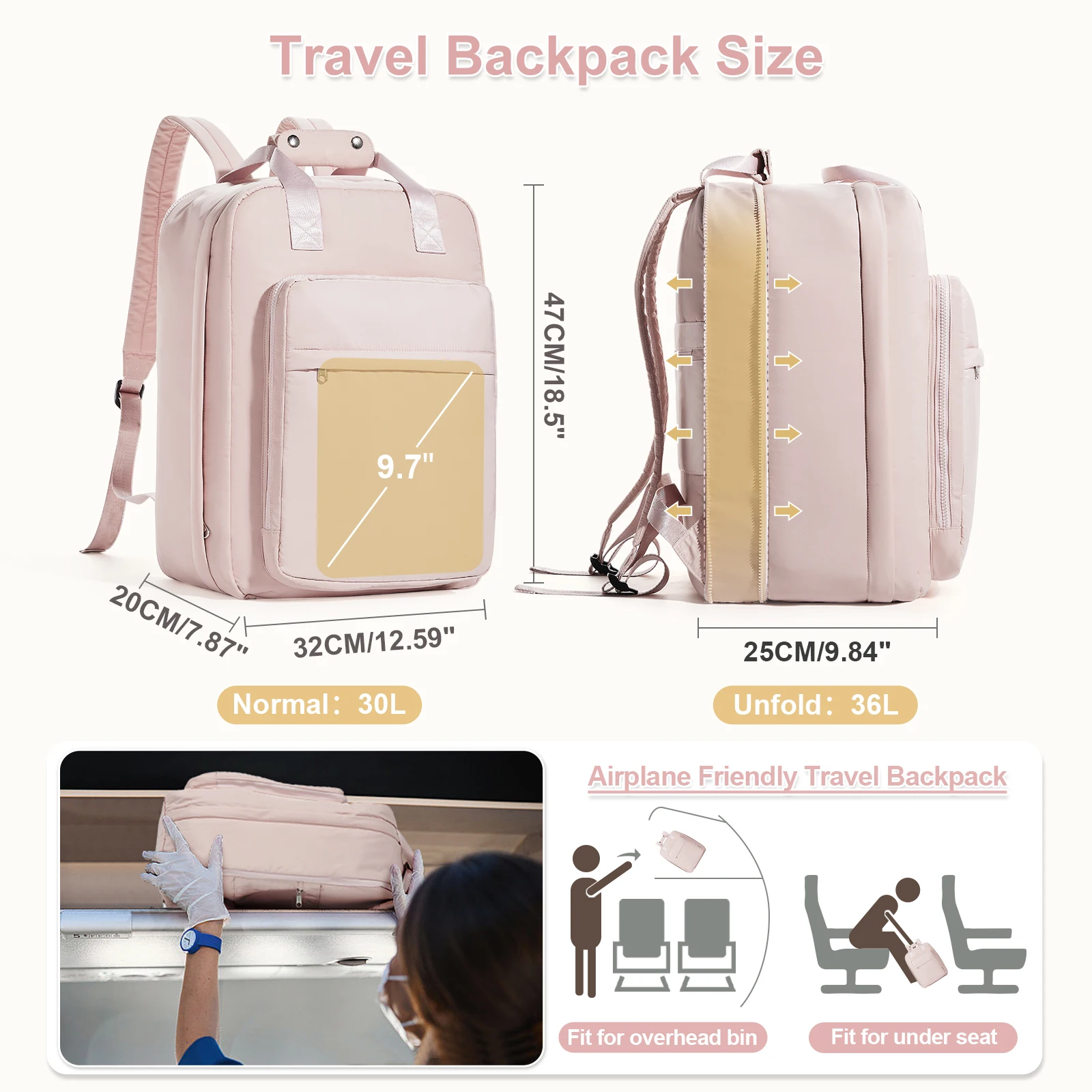 Women Travel Backpack Expandable Suitcase Cabin Bag Large Capacity Carry-Ons Backpack Leisure Bookbag Laptop Backpack School Bag