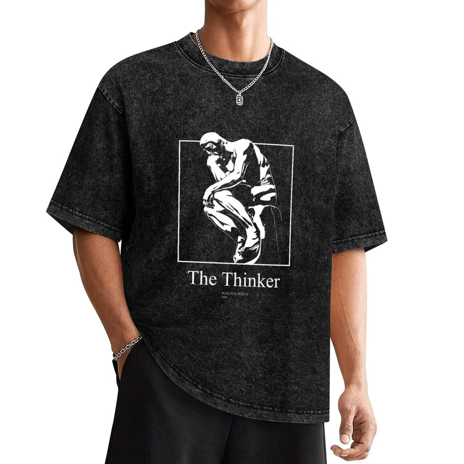 

The Thinker' by Rodin Fine Art Illustration T-Shirt animal prinfor boys blacks mens clothes