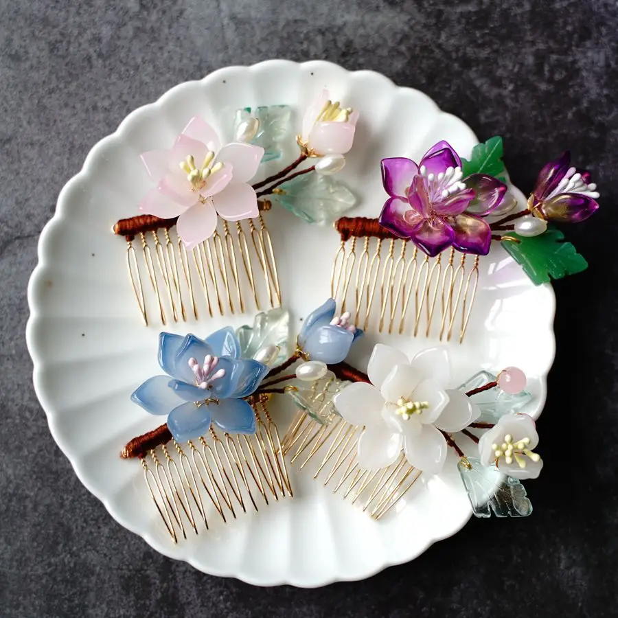 Classic Hair Combs Chinese Hanfu Hair Accessories Floral Pearl Hairpin Girls Vintage Side Pins Ancient Wedding Hair Jewelry