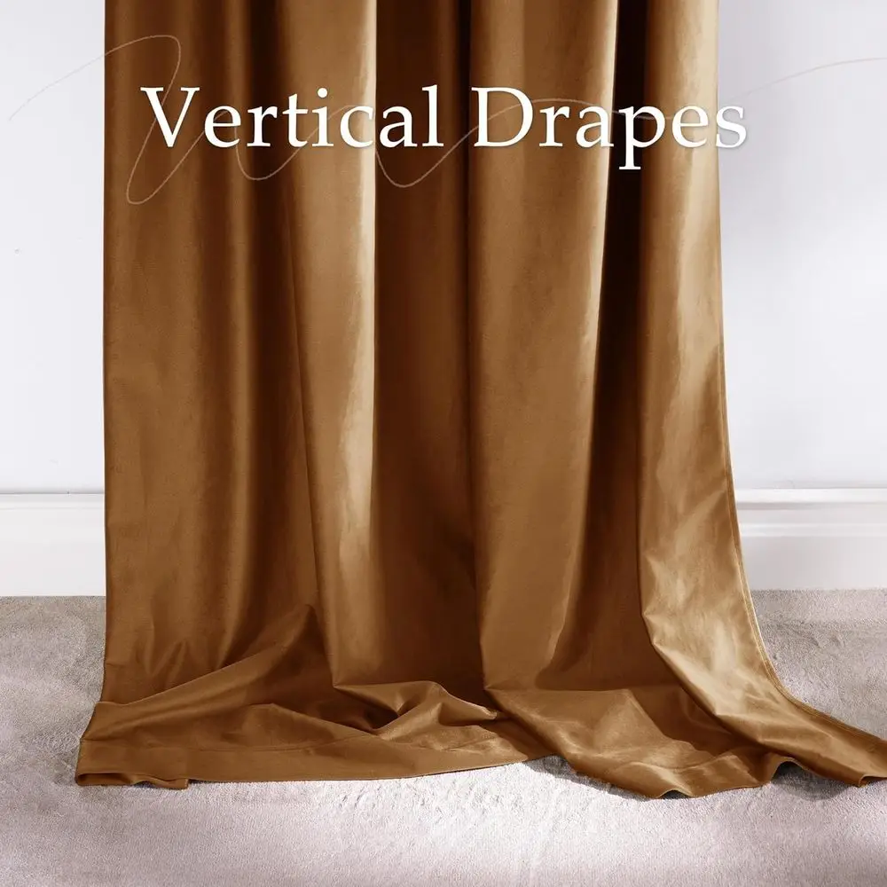 96 Velvet Gold Curtains, 2-Panel Set - Insulated Blackout for Office/Study, UV Protection for Bedrooms