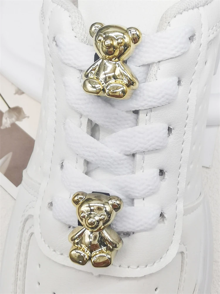 4PCS Silvery Bear Shoelace Charms ABS Golden Buckles Decoration DIY Luxury Shoe Lace Clips Accessories Fit Women Boots Sneakers