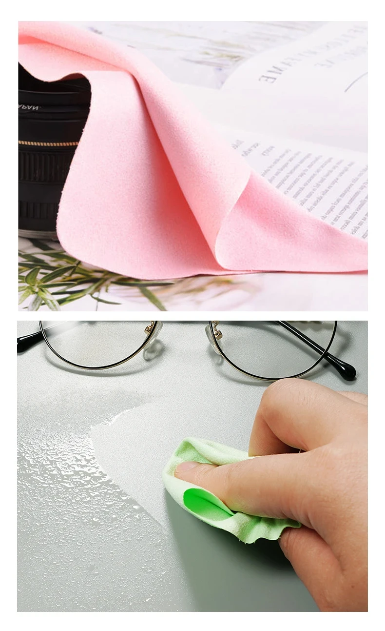 5 Stück Brillen-Reinigungstuch aus Mikrofaser, anpassbar für Bildschirme, Linsen, Nylon oder Polaroid-Brillen, 15 x 18 cm, zufällige Farbe – Detail 4