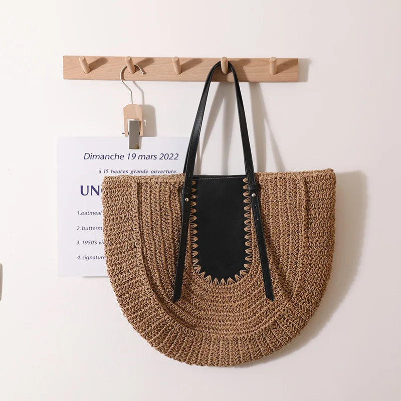 Casual Large Capacity Tote Rattan Women Handbags Designer Wicker Woven Shoulder Crossbody Bags Luxury Summer Beach Bag Big Purse