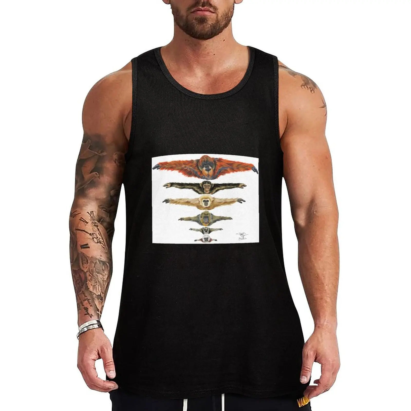 

from the largest which is the orangutan to the smallest which is marmoset Tank Top sports clothes for men Men's singlets