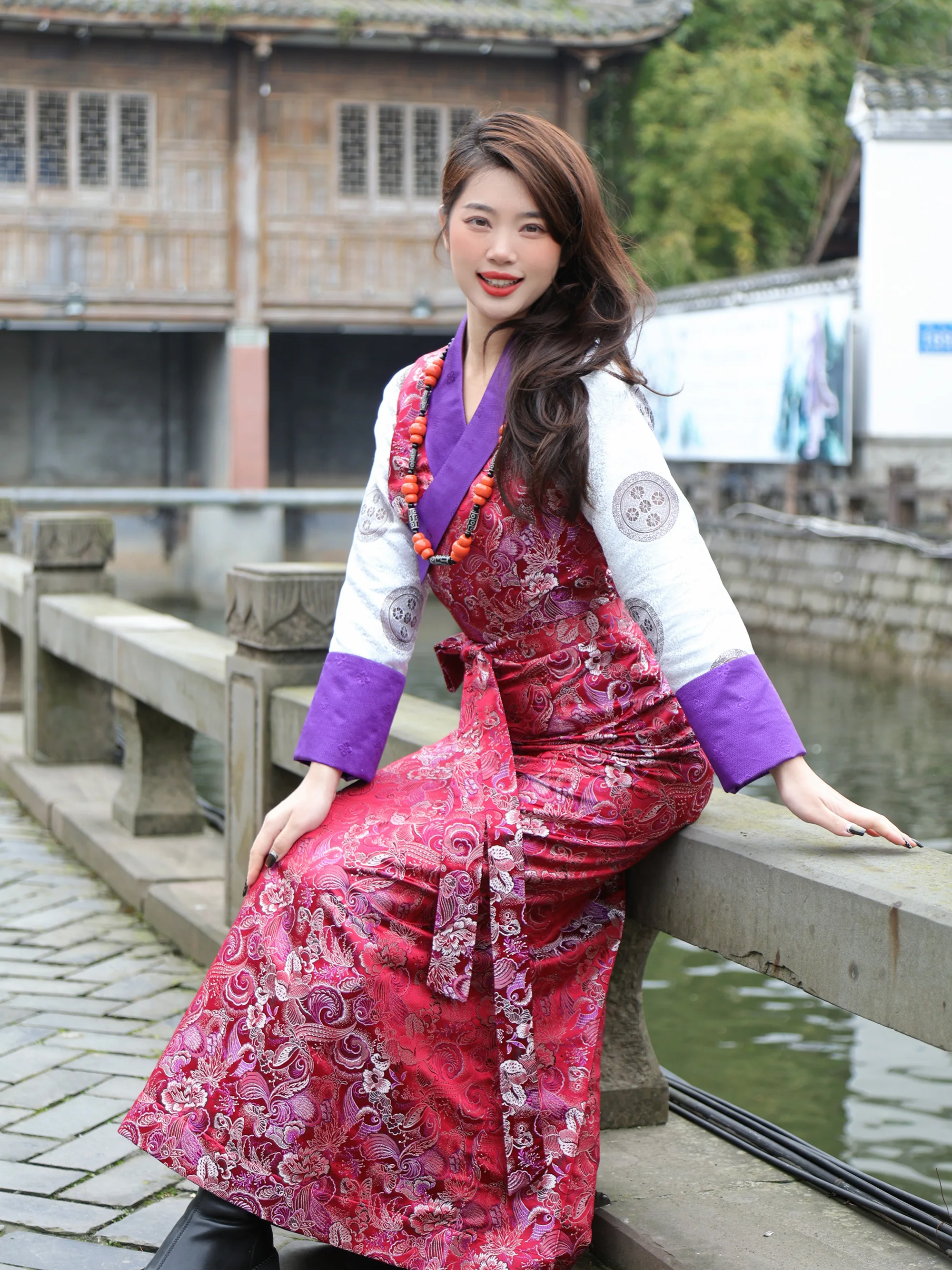 

Новое женское тибетское длинное платье из шифона для весны и осени, традиционная этническая одежда, макси-платье