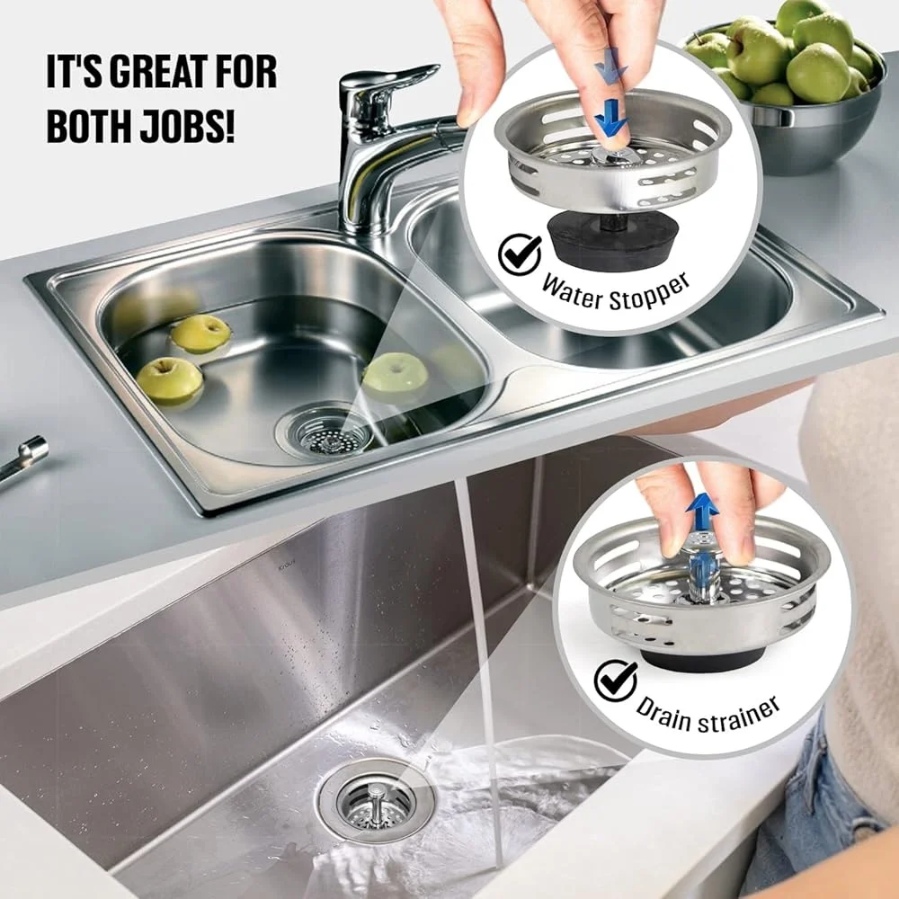 Stainless Steel Kitchen Sink Strainer Basket Replacement Universal Drain Plug 3-1/2 Inch Durable Easy Clean Stopper