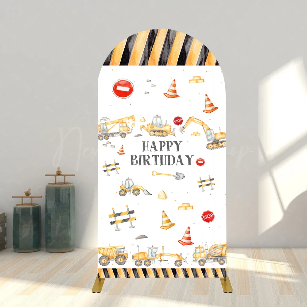 Construction Happy Birthday Backdrop Banner for Kids Dump Truck Excavator Crane Digger Zone Background Photo Booth Props for Boy