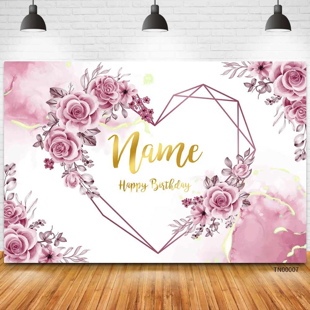 Custom Name Photo Heart Flower Birthday Party Banner Backgrounds Baby Shower Wedding Diy Photography Backdrops Photo Studio Prop