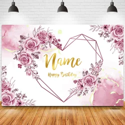 Custom Name Photo Heart Flower Birthday Party Banner Backgrounds Baby Shower Wedding Diy Photography Backdrops Photo Studio Prop