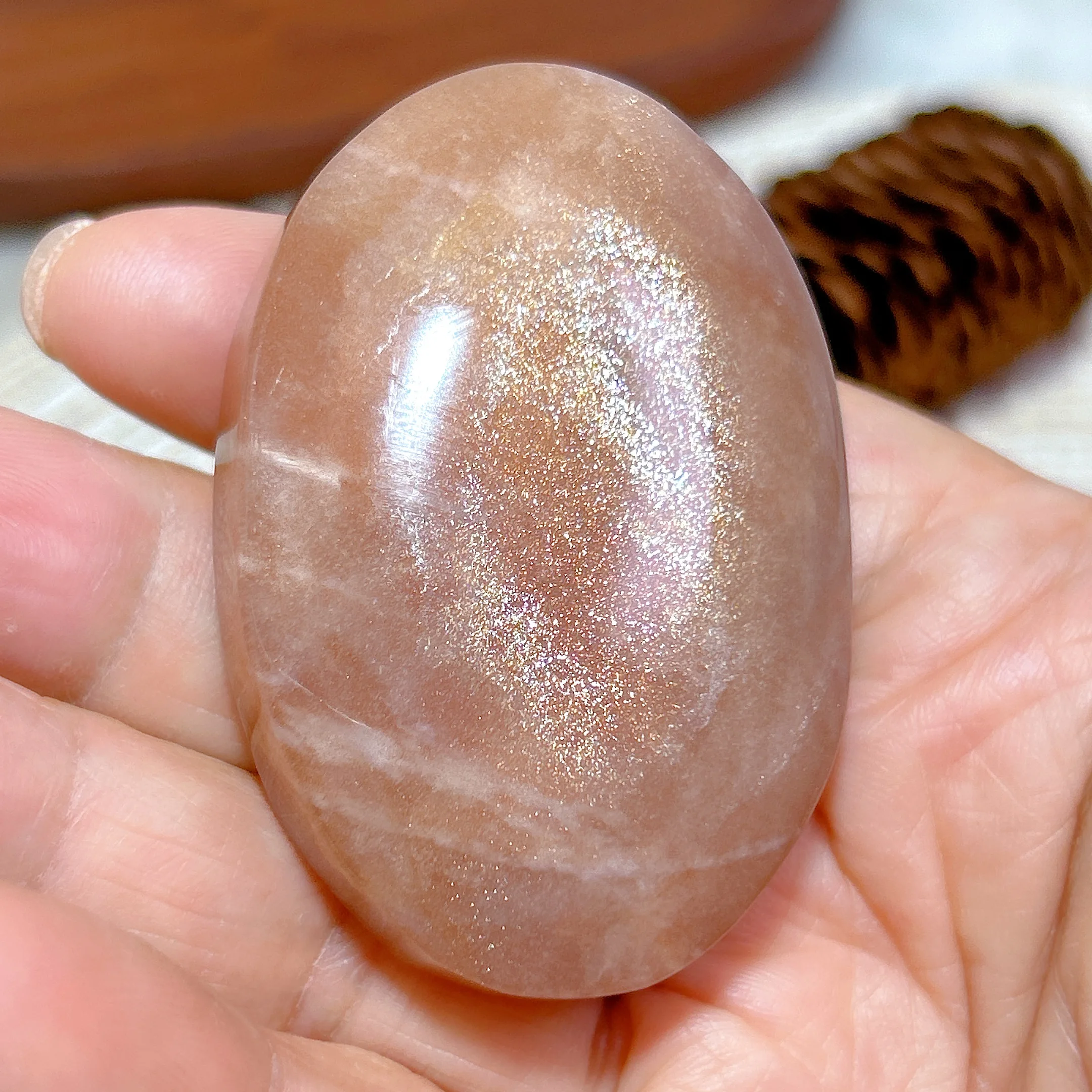 Natural Crystals Gem Sunstone Palm Flashy  Moonstone Gemstones Polished Rainbow Reiki Healing Room Decor Mineral Energy Gift