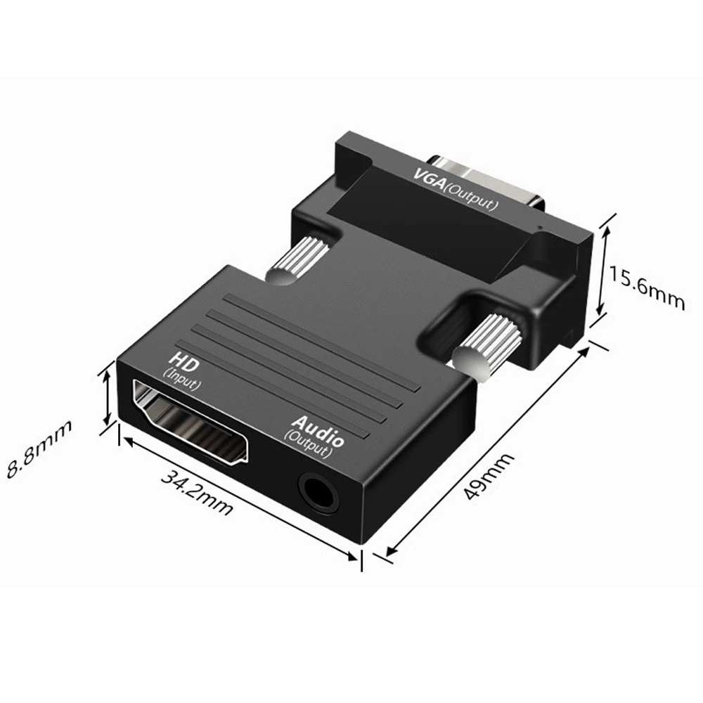 Convertitore HDMI compatibile con VGA adattatore maschio a Famale HD 1080P con cavo Audio Jack da 3.5mm per proiettore Display Laptop PC