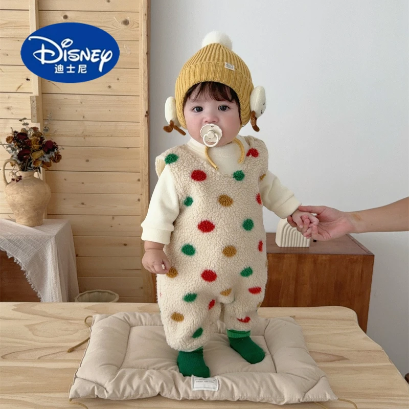 

Disney Baby Overalls Jumpsuit | Warm & Thick Polka Dot Romper with Top for Boys & Girls, Cozy Winter Outfit