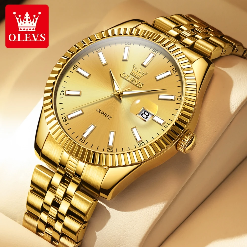 OLEVS-reloj de cuarzo 5593 Original para hombre, cronógrafo de mano de acero inoxidable, luminoso, resistente al agua, de marca de lujo, de alta calidad