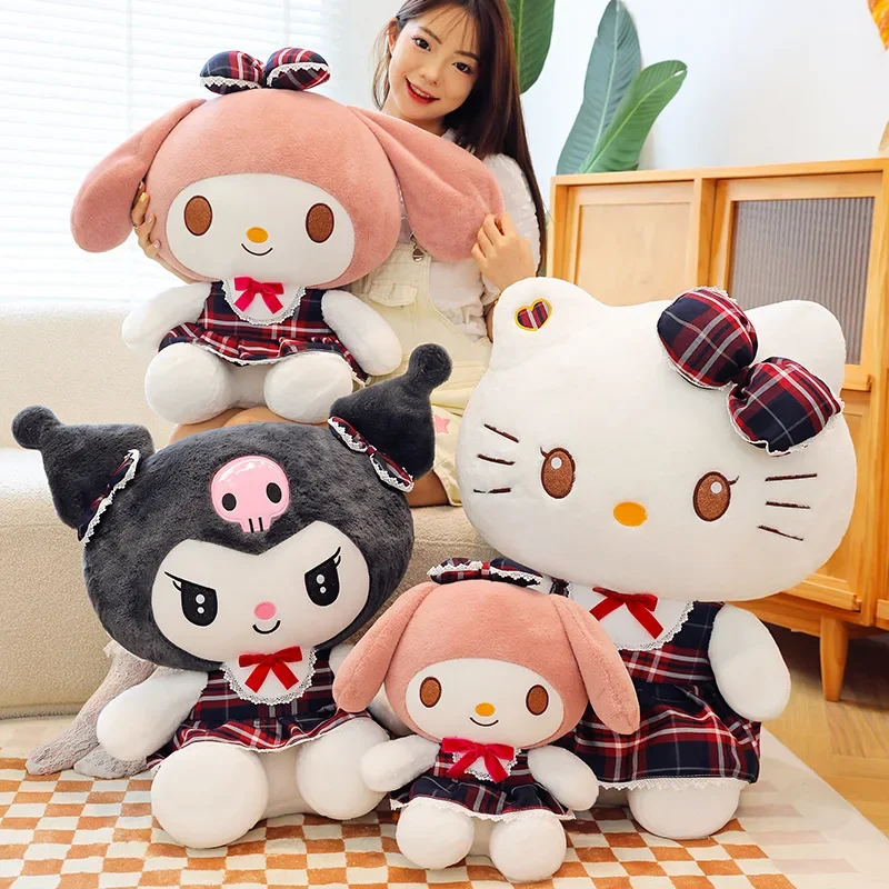 ใหม่ Sanrio กระโปรงลายสก๊อต Kuromi Melody ขนาดใหญ่ขนาด 60 ซม.HelloKitty ของเล่นตุ๊กตา Plush ตุ๊กตาเด็กวันเกิดคริสต์มาสปีใหม่ของขวัญ