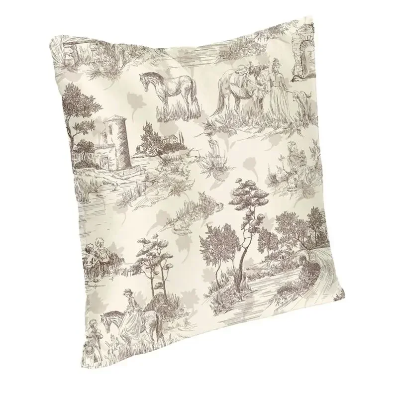 Toile De Jouy Sepia Vintage Parisian Art Design Square Throw Pillow Case Decoration 3D Two Side Print Cushion Cover for Sofa